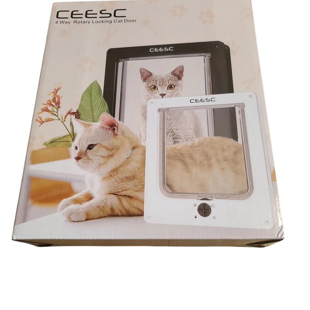 4-Way Rotary Locking Cat Door - Black and White